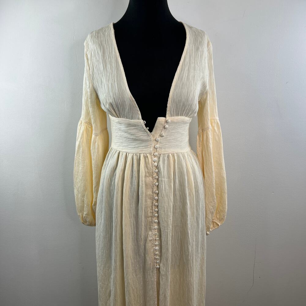 Commense Boho Lantern Beige Split Maxi Dress Plun… - image 5